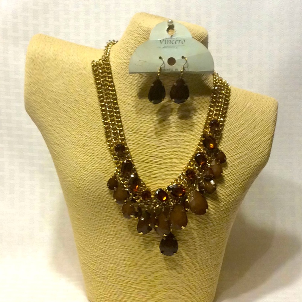 Vincero Bold Statement Brown-tone Necklace Set